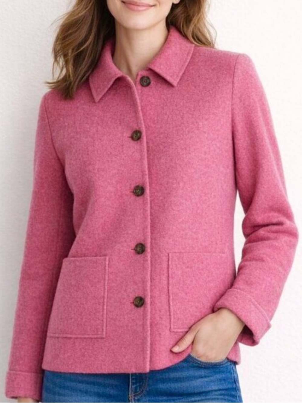 Lands End Women’s Mauve Pink 100% Wool Button Front Jacket Cost Size 12 Large L
